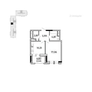 1-к квартира, строящийся дом, 46м2, 10/17 этаж