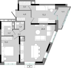 2-к квартира, вторичка, 75м2, 10/16 этаж