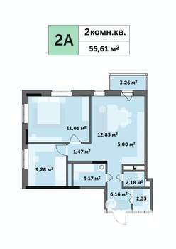 2-к квартира, строящийся дом, 56м2, 19/26 этаж