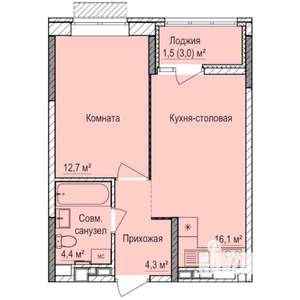 1-к квартира, строящийся дом, 39м2, 12/17 этаж