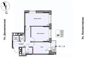 2-к квартира, строящийся дом, 55м2, 6/17 этаж