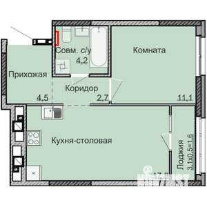 1-к квартира, строящийся дом, 42м2, 12/17 этаж