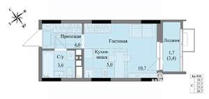 Студия квартира, вторичка, 25м2, 7/17 этаж