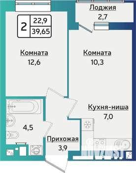 2-к квартира, строящийся дом, 40м2, 1/16 этаж