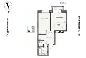 2-к квартира, строящийся дом, 47м2, 6/17 этаж