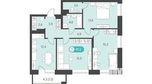 3-к квартира, сданный дом, 81м2, 5/9 этаж