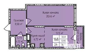 2-к квартира, строящийся дом, 56м2, 12/17 этаж