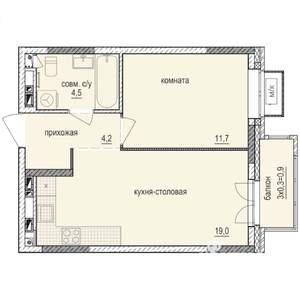 1-к квартира, строящийся дом, 40м2, 9/14 этаж