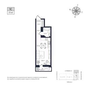 Студия квартира, строящийся дом, 37м2, 4/17 этаж