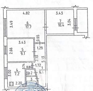 3-к квартира, вторичка, 54м2, 7/9 этаж
