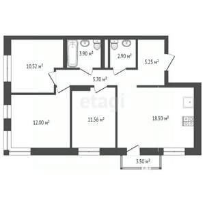 3-к квартира, сданный дом, 70м2, 6/18 этаж