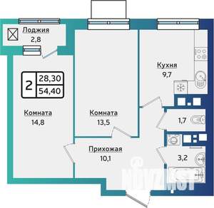 2-к квартира, строящийся дом, 55м2, 8/17 этаж