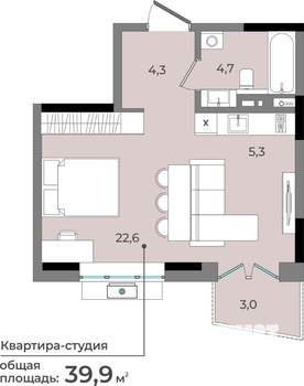 Студия квартира, строящийся дом, 40м2, 7/15 этаж