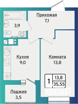 1-к квартира, строящийся дом, 36м2, 1/16 этаж