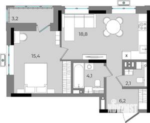 1-к квартира, вторичка, 50м2, 6/16 этаж