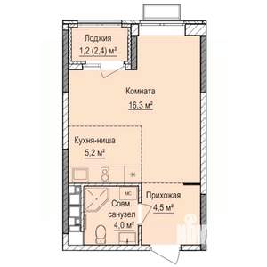 Студия квартира, строящийся дом, 31м2, 7/17 этаж