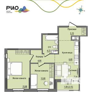 2-к квартира, вторичка, 58м2, 7/17 этаж