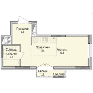 Студия квартира, строящийся дом, 30м2, 14/17 этаж