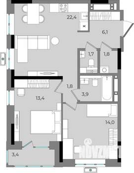 2-к квартира, вторичка, 69м2, 2/16 этаж