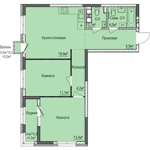 2-к квартира, строящийся дом, 64м2, 15/17 этаж