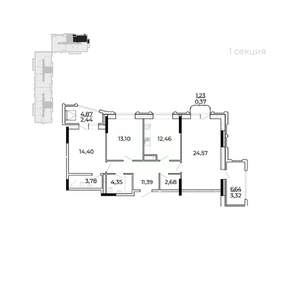 3-к квартира, строящийся дом, 99м2, 14/17 этаж
