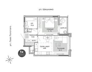 1-к квартира, строящийся дом, 45м2, 10/17 этаж