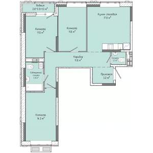 3-к квартира, строящийся дом, 78м2, 11/16 этаж