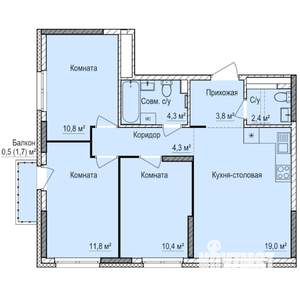 3-к квартира, вторичка, 67м2, 11/17 этаж