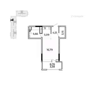 Студия квартира, вторичка, 42м2, 13/17 этаж