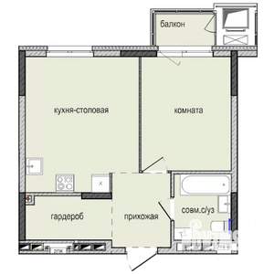 1-к квартира, строящийся дом, 42м2, 13/16 этаж