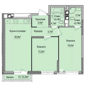 2-к квартира, строящийся дом, 64м2, 15/17 этаж