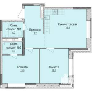 2-к квартира, строящийся дом, 61м2, 3/16 этаж