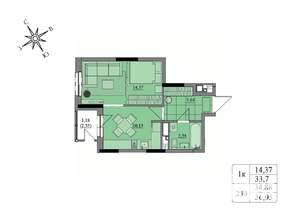 1-к квартира, вторичка, 35м2, 16/17 этаж