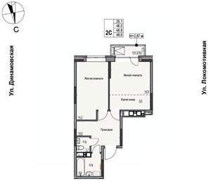 2-к квартира, строящийся дом, 47м2, 3/17 этаж