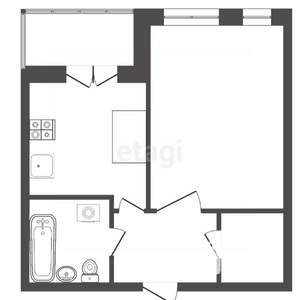 1-к квартира, вторичка, 39м2, 6/9 этаж