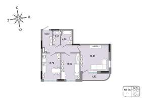 2-к квартира, вторичка, 67м2, 9/17 этаж