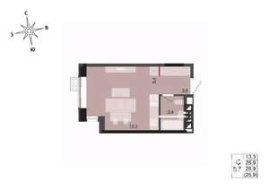 Студия квартира, строящийся дом, 26м2, 13/17 этаж