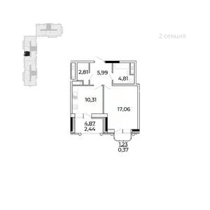 1-к квартира, строящийся дом, 47м2, 15/17 этаж
