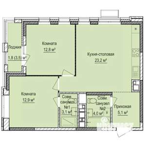 2-к квартира, строящийся дом, 63м2, 10/17 этаж