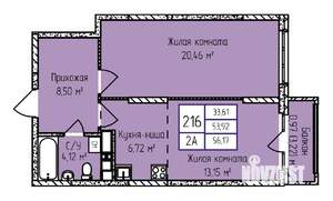 2-к квартира, строящийся дом, 56м2, 15/17 этаж