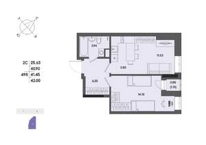 2-к квартира, вторичка, 41м2, 2/17 этаж
