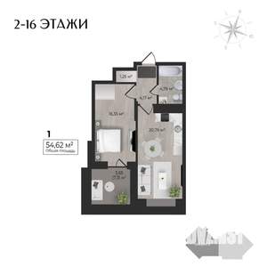 1-к квартира, строящийся дом, 55м2, 4/17 этаж