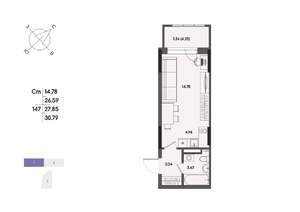 Студия квартира, вторичка, 28м2, 11/17 этаж