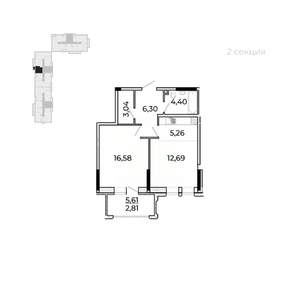 1-к квартира, вторичка, 54м2, 14/17 этаж