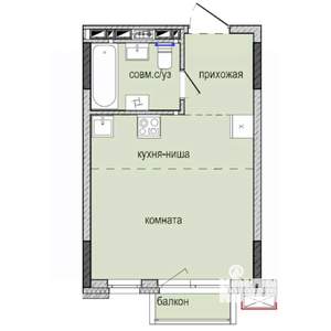Студия квартира, строящийся дом, 26м2, 4/16 этаж