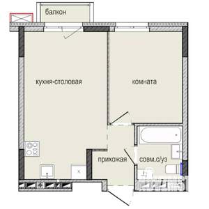 1-к квартира, строящийся дом, 36м2, 4/16 этаж
