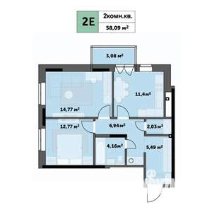 2-к квартира, строящийся дом, 58м2, 1/26 этаж
