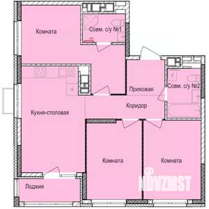 3-к квартира, строящийся дом, 72м2, 13/17 этаж