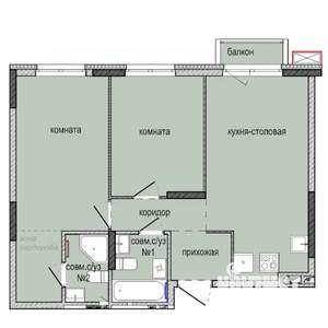 2-к квартира, строящийся дом, 59м2, 2/16 этаж