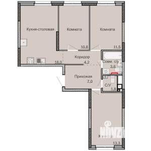 3-к квартира, строящийся дом, 70м2, 1/17 этаж